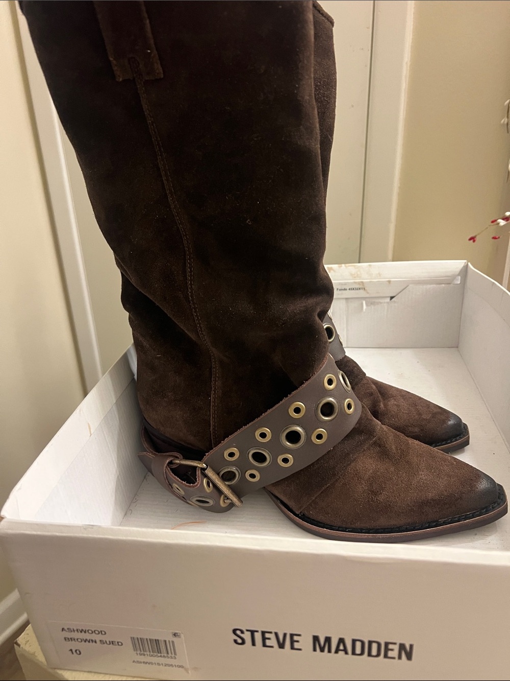 Steve Madden Dark Brown Suede Grommet Detail Knee Boots